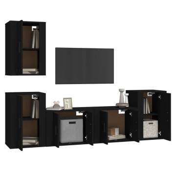 5 Piece Black TV Cabinet Set | Modern Engineered Wood Design