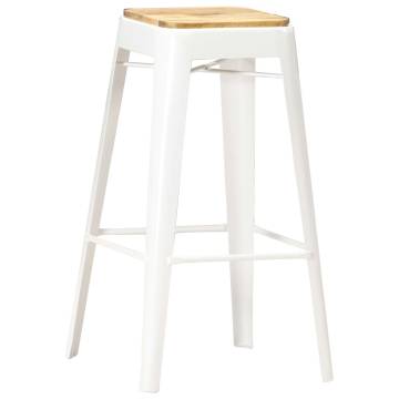 Elegant White Mango Wood Bar Stools - Set of 4
