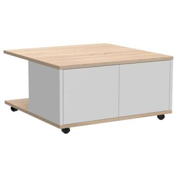 FMD Mobile Coffee Table - Oak & Glossy White | Hipomarket