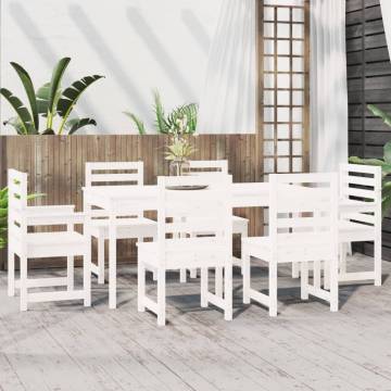 7 Piece White Solid Wood Garden Dining Set | Hipomarket