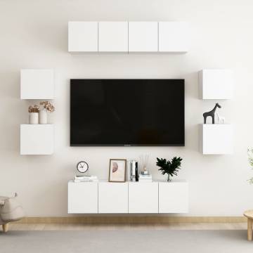 8 Piece White TV Cabinet Set - Stylish & Practical Storage