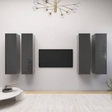 Stylish 4 pcs High Gloss Grey TV Cabinets - Hipomarket