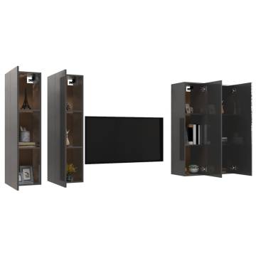 Stylish 4 pcs High Gloss Grey TV Cabinets - Hipomarket