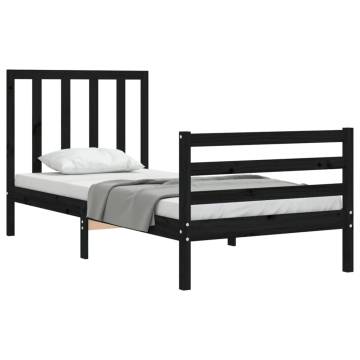 Black Single Bed Frame with Headboard | Solid Pine Wood