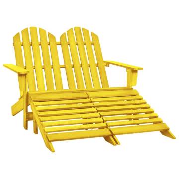 2-Seater Garden Adirondack Chair & Ottoman - Yellow Fir Wood