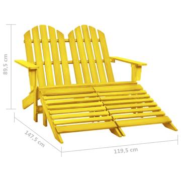 2-Seater Garden Adirondack Chair & Ottoman - Yellow Fir Wood