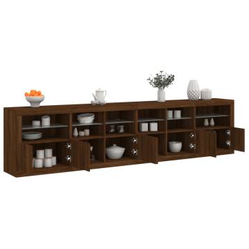 Stylish Brown Oak Sideboard with LED Lights | 283x37x67 cm