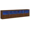 Stylish Brown Oak Sideboard with LED Lights | 283x37x67 cm