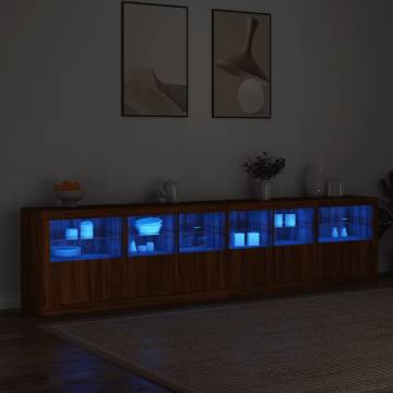 Stylish Brown Oak Sideboard with LED Lights | 283x37x67 cm