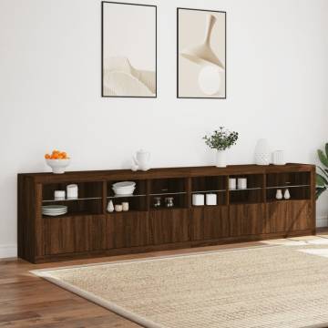 Stylish Brown Oak Sideboard with LED Lights | 283x37x67 cm