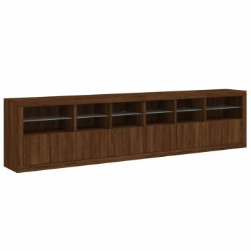 Stylish Brown Oak Sideboard with LED Lights | 283x37x67 cm