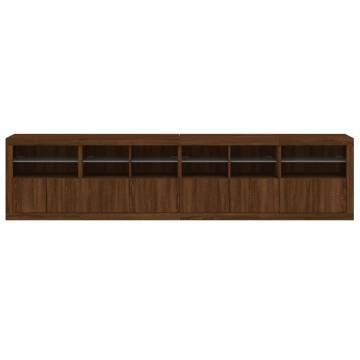 Stylish Brown Oak Sideboard with LED Lights | 283x37x67 cm