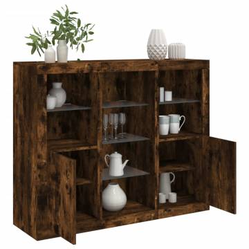 Modern Sideboards with LED Lights - Smoked Oak - 3 pcs Set