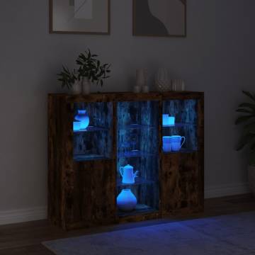 Modern Sideboards with LED Lights - Smoked Oak - 3 pcs Set