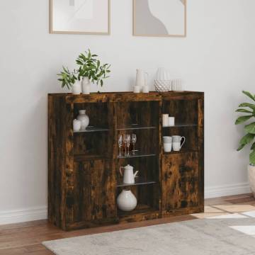 Modern Sideboards with LED Lights - Smoked Oak - 3 pcs Set