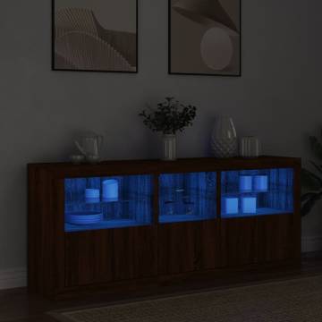 Modern Sideboard with LED Lights - Brown Oak 162x37 cm