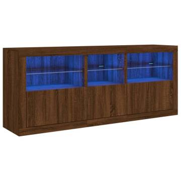 Modern Sideboard with LED Lights - Brown Oak 162x37 cm