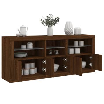 Modern Sideboard with LED Lights - Brown Oak 162x37 cm