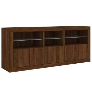 Modern Sideboard with LED Lights - Brown Oak 162x37 cm