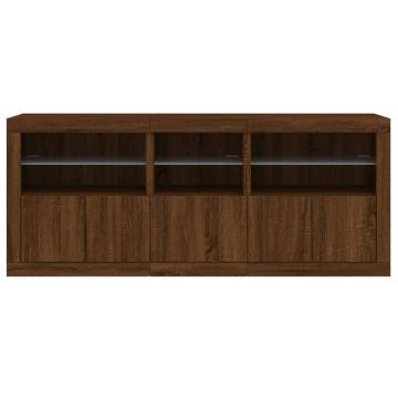 Modern Sideboard with LED Lights - Brown Oak 162x37 cm