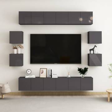 10 Piece High Gloss Grey TV Cabinet Set | Stylish & Practical