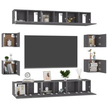 10 Piece High Gloss Grey TV Cabinet Set | Stylish & Practical