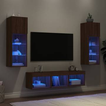 5 Piece TV Wall Units with LED - Brown Oak Engineered Wood