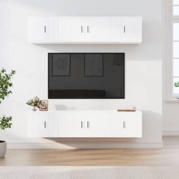 6 Piece White Engineered Wood TV Cabinet Set - Hipomarket