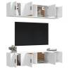 6 Piece White Engineered Wood TV Cabinet Set - Hipomarket