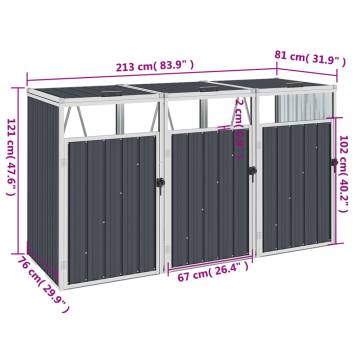 Triple Garbage Bin Shed Anthracite | Durable Steel Storage