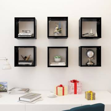 Wall Cube Shelves 6 pcs Black - Stylish Storage Solution