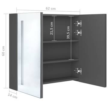 LED Bathroom Mirror Cabinet Grey 62x14x60 cm - Stylish Storage