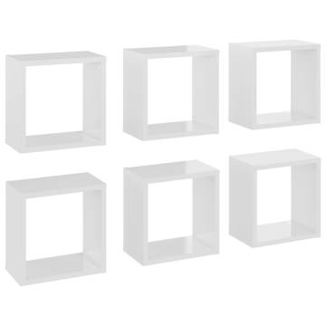 Wall Cube Shelves Set - High Gloss White - 6 pcs | HipoMarket