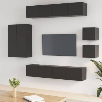 8 Piece Black Engineered Wood TV Cabinet Set | Hipomarket