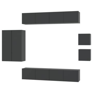 8 Piece Black Engineered Wood TV Cabinet Set | Hipomarket