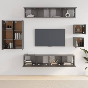 8 Piece Black Engineered Wood TV Cabinet Set | Hipomarket