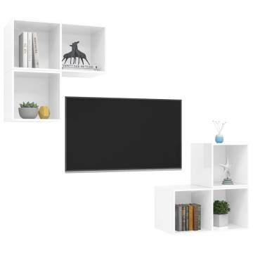 4 Piece High Gloss White TV Cabinet Set | Hipomarket