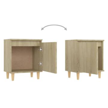 Scandinavian Bed Cabinet with Solid Wood Legs - Sonoma Oak