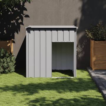 Durable Dog House with Roof - Light Grey Galvanised Steel