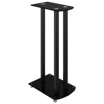 Speaker Stands - 2 pcs Black Tempered Glass, 3 Pillars Design