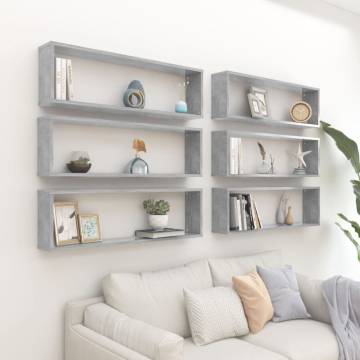 Stylish Wall Cube Shelf Set - 6 pcs Concrete Grey