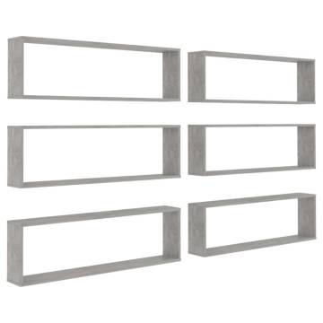 Stylish Wall Cube Shelf Set - 6 pcs Concrete Grey