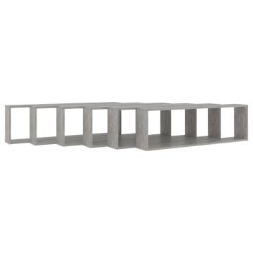 Stylish Wall Cube Shelf Set - 6 pcs Concrete Grey