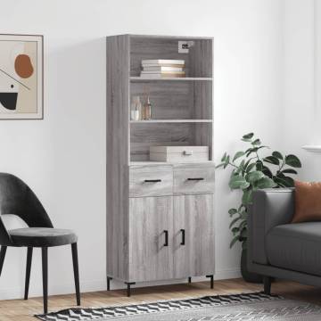 Stylish Highboard Grey Sonoma | 69.5x34x180 cm Engineered Wood