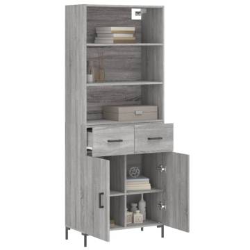 Stylish Highboard Grey Sonoma | 69.5x34x180 cm Engineered Wood