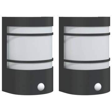 Outdoor Wall Lights with Sensors - 2pcs Black Stainless Steel