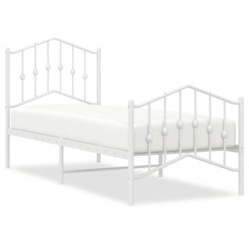 White Metal Bed Frame with Headboard & Footboard - Small Single