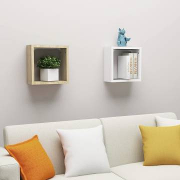 Wall Cube Shelves - White & Sonoma Oak - 2 pcs | Hipo Market