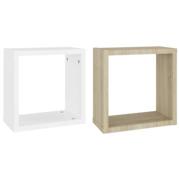 Wall Cube Shelves - White & Sonoma Oak - 2 pcs | Hipo Market