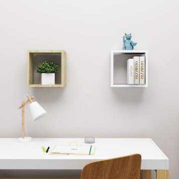 Wall Cube Shelves - White & Sonoma Oak - 2 pcs | Hipo Market